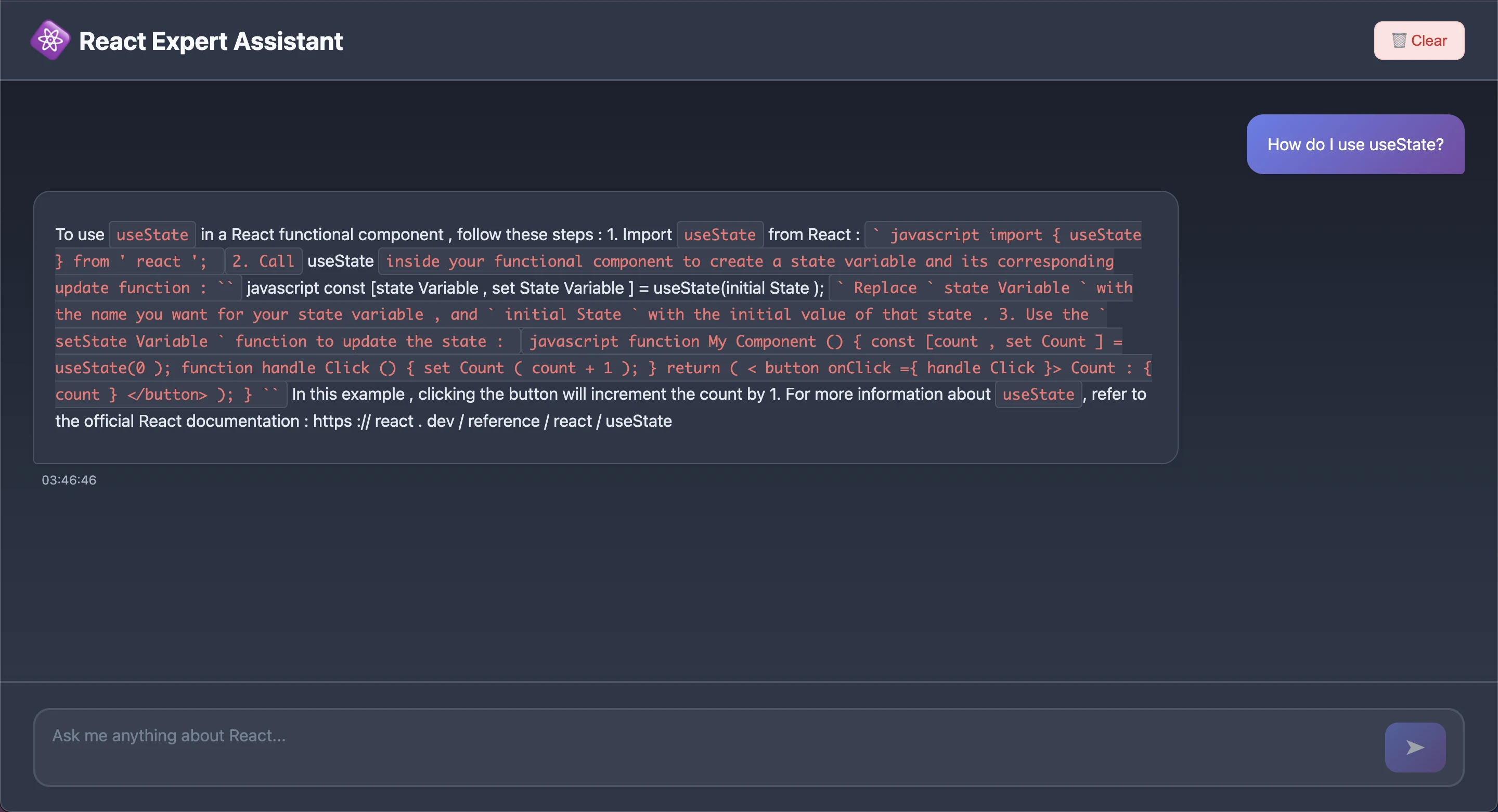 React Chatbot Assistant screenshot 1